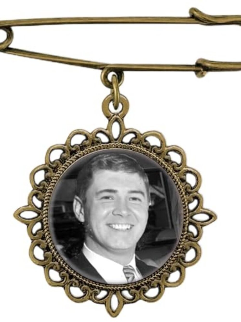 Bronze Wedding Bouquet Photo Charm Memorial Pin for Bride's Flowers Groom